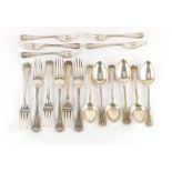 Property of a deceased estate - a set of Victorian silver fiddle & thread pattern flatware,
