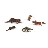 Property of a gentleman - a group of five Austrian cold painted bronze animals, comprising two
