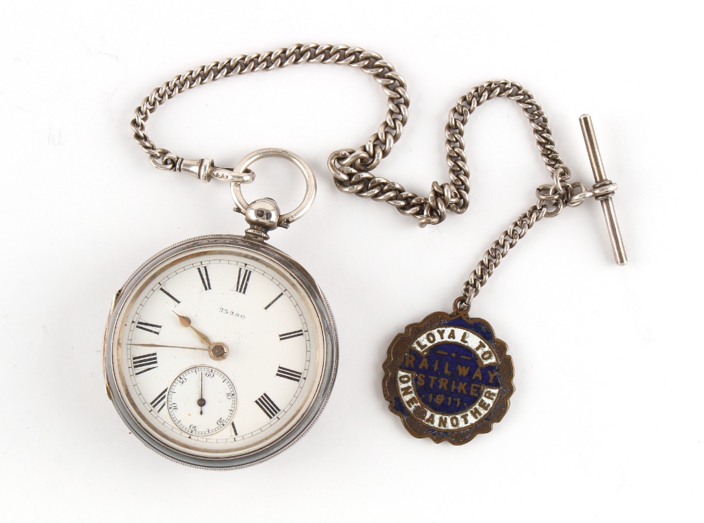 Property of a gentleman - railway interest - a Victorian silver cased open faced pocket watch, key