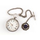 Property of a gentleman - railway interest - a Victorian silver cased open faced pocket watch, key