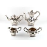 Property of a deceased estate - a good early Victorian silver four piece tea set of rococo form,