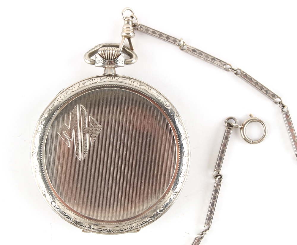 Property of a gentleman - an American 14ct white gold cased keyless wind pocket watch, signed E. - Bild 3 aus 3