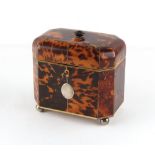 Property of a deceased estate - an early 19th century tortoiseshell & ivory two-section tea caddy,
