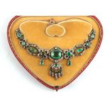 A fine 19th century certificated Colombian emerald & diamond necklace, the centre octagonal cut