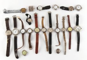 The Henry & Tricia Byrom Collection - twenty early 20th century wristwatches, mostly silver cased (