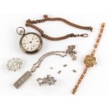 Property of a lady - a bag containing a small quantity of assorted watches & costume jewellery