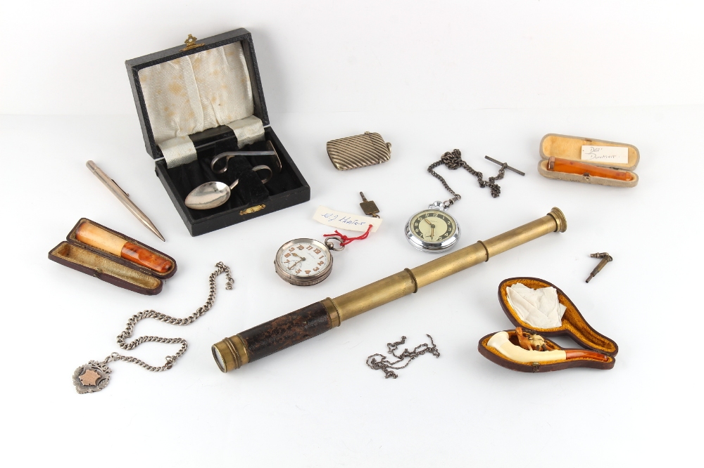 Property of a deceased estate - a bag containing assorted items including a silver pusher &