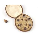 The Henry & Tricia Byrom Collection - a cased set of six 9ct gold & mother-of-pearl buttons with