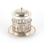 Property of a gentleman - a Victorian silver mounted cut glass biscuit box, the cover with