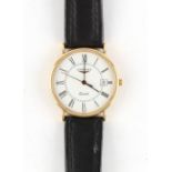 Property of a lady - a gent's Longines 18ct gold cased quartz wristwatch, with date aperture, on