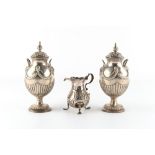 Property of a gentleman - a pair of George III silver two handled baluster tea caddies or urns
