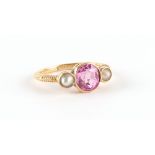 Property of a lady - an early 20th century 18ct yellow gold pink sapphire or synthetic pink sapphire