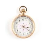 Property of a gentleman - a Swiss 9ct gold cased fob watch, circa 1900, with decorative pale pink
