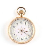 Property of a gentleman - a Swiss 9ct gold cased fob watch, circa 1900, with decorative pale pink