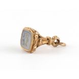 Property of a lady - a 19th century yellow metal & white agate intaglio fob seal, 31mm excluding
