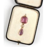 A certificated natural pink topaz & diamond pendant, the upper octagonal cut and lower pear shaped