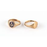 Property of a deceased estate - a 9ct gold & enamel masonic signet ring, size X; together with