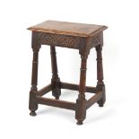 Property of a gentleman - a late 17th / early 18th century oak joint stool, with later carved