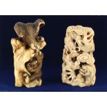 Property of a lady - two late 19th century Japanese carved bone okimono, one depicting a monkey