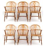 Property of a lady - a good set of six elm seated Windsor elbow chairs, late 20th century, with