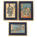Property of a deceased estate - three Japanese woodblock prints, 19th century, in matching modern