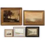 Property of a deceased estate - five assorted framed pictures including watercolours, the largest