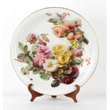 Property of a gentleman - a 19th century Meissen charger painted with roses & an insect, blue