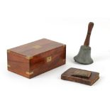 Property of a deceased estate - a Victorian walnut & brassbound writing box, 15.75ins. (40cms.)