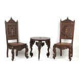 Property of a gentleman - a pair of early 20th century Indian ornately carved teak high-back