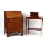 Property of a gentleman - a small Edwardian mahogany & satinwood banded fall-front bureau, 24.25ins.