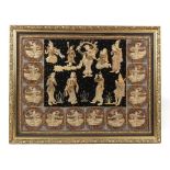 Property of a lady - a large gilt framed & glazed Indian padded & sequined panel depicting dancers