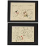 Property of a gentleman - Utagawa school, attributed to - SHUNGA SCENES - two original coloured wash