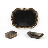 Property of a deceased estate - a Victorian black papier mache tray, chip to rim, 28.5ins. (72.