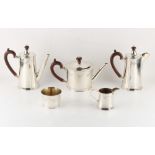 Property of a deceased estate - a modern silver five piece tea & coffee set, with hammered