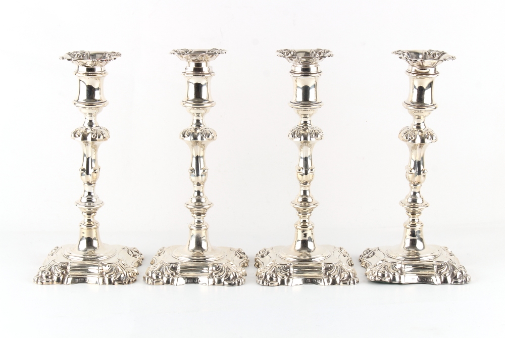 Property of a deceased estate - a matched set of four early Victorian silver candlesticks, the bases - Image 2 of 2