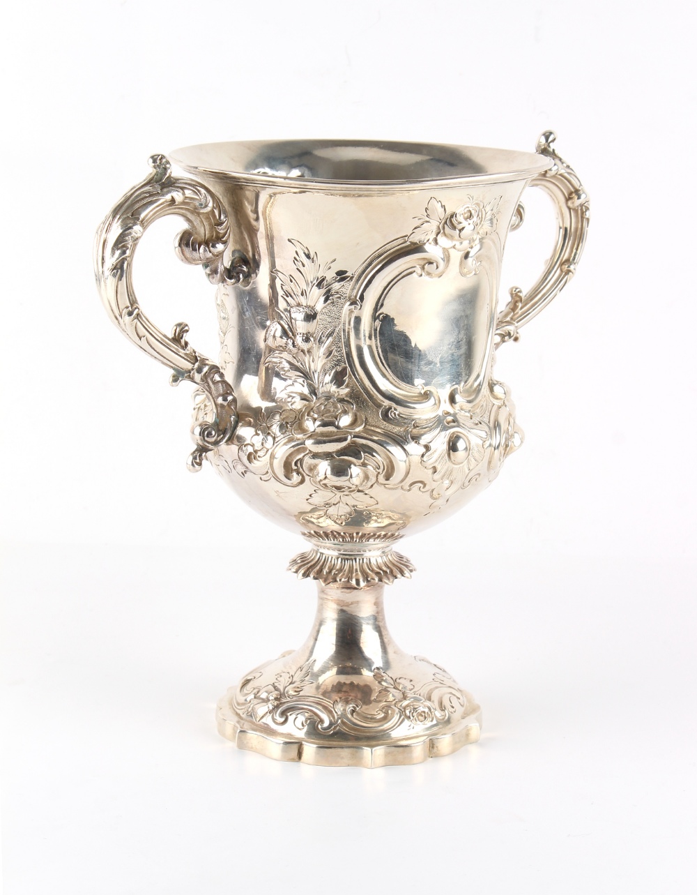 Property of a gentleman - a Victorian silver two handled pedestal cup, with repousse floral & 'C'- - Image 2 of 2