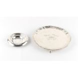 Property of a deceased estate - a small late George III silver circular dish, engraved