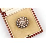Property of a lady - a Victorian pearl & diamond oval cluster brooch, unmarked, 26mm across, in