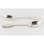 Property of a lady - a pair of William IV silver fiddle pattern basting spoons, engraved crest to