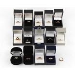 Property of a deceased estate - fifteen assorted 9ct gold gem set rings, some with diamonds,