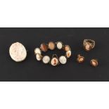 Property of a lady - a quantity of carved shell cameo jewellery, comprising a 10-panel bracelet, a