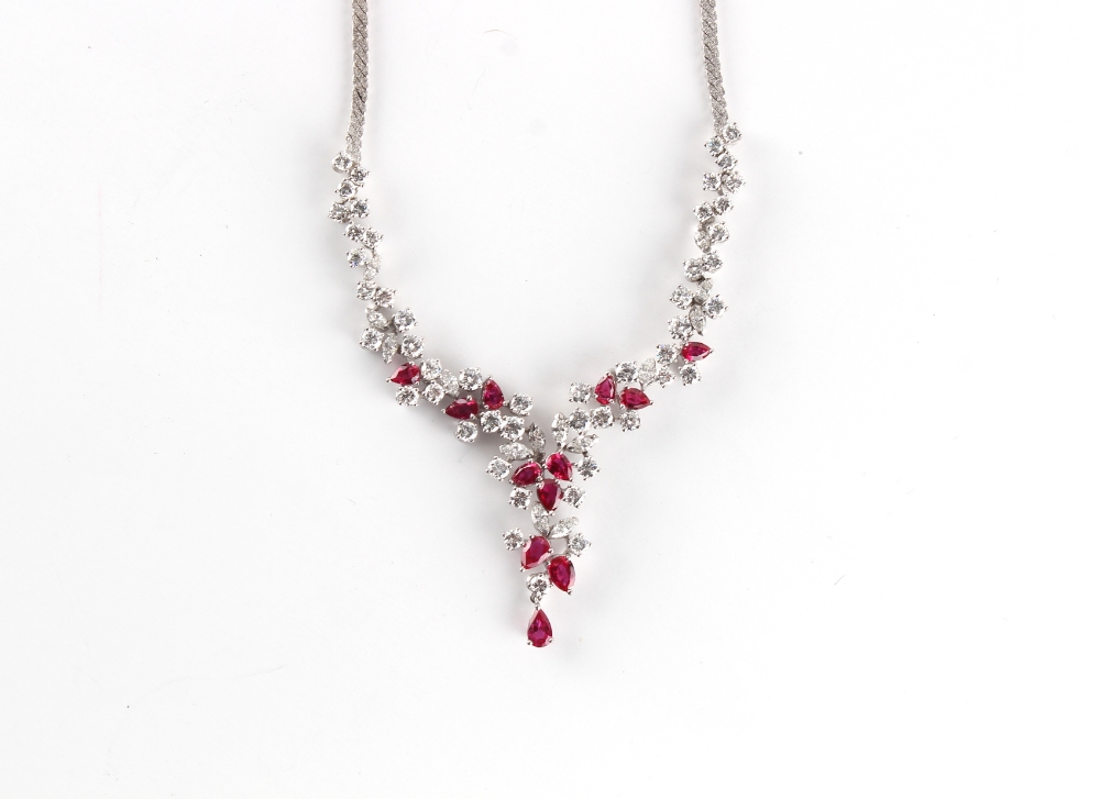 A fine certificated unheated ruby & diamond necklace, the twelve pear shaped cut Mogok Burmese - Image 2 of 3