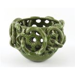 The Henry & Tricia Byrom Collection - a dated Rye Pottery Sussex Ware reticulated planter, green