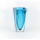 Property of a deceased estate - a Waterford Crystal Sommerso blue glass square tapering vase, 9.