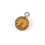 Property of a lady - a late 19th century 14ct gold cased open faced pocket watch, damage to case &