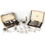 Property of a gentleman - a quantity of assorted small silver items & flatware including two three-