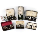 Property of a lady - a group of eight boxed or cased silver items or sets, including a condiment