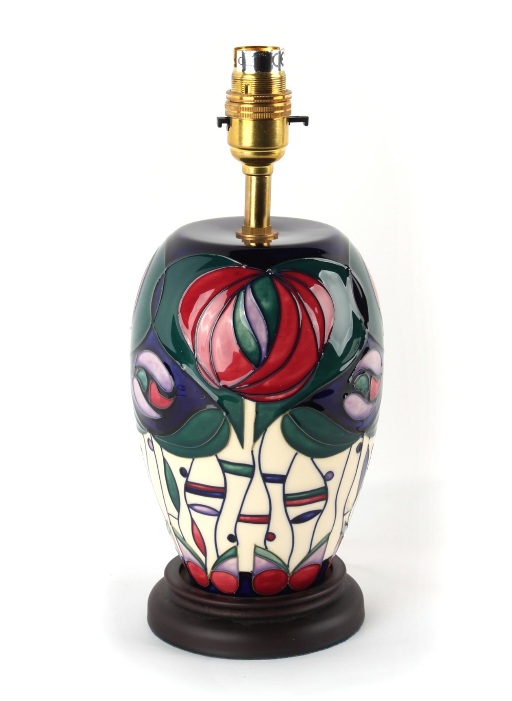 Property of a lady - a modern Moorcroft pottery table lamp, of baluster form tube lined in 'A