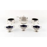 Property of a deceased estate - a pair of George III silver oval salts, with blue glass liners,