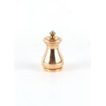 Property of a lady - a small Asprey 9ct gold peppermill, with turquoise button, 2.25ins. (5.7cms.)